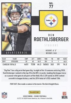 2020 Score #77 Ben Roethlisberger Back