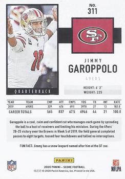 2020 Score #311 Jimmy Garoppolo Back
