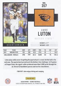 2020 Score #357 Jake Luton Back