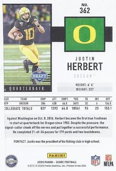 2020 Score #362 Justin Herbert Back