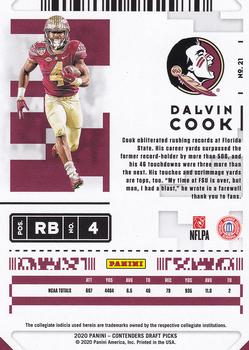 2020 Panini Contenders Draft Picks #21 Dalvin Cook Back