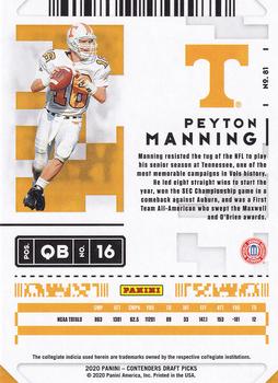 2020 Panini Contenders Draft Picks #81 Peyton Manning Back