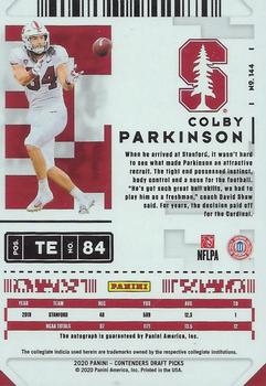 2020 Panini Contenders Draft Picks #144 Colby Parkinson Back