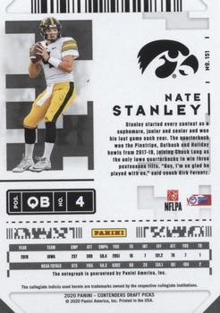 2020 Panini Contenders Draft Picks #151 Nate Stanley Back