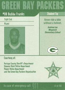 2002 Green Bay Packers Police - Portage County Sheriff's Department, Stevens Point PD & Plover PD #3 Bubba Franks Back