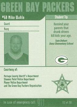 2002 Green Bay Packers Police - Portage County Sheriff's Department, Stevens Point PD & Plover PD #12 Mike Wahle Back