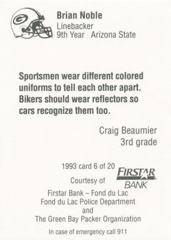 1993 Green Bay Packers Police - Firstar Bank Fond du Lac, Fond du Lac Police Dept. #6 Brian Noble Back