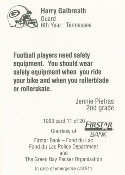 1993 Green Bay Packers Police - Firstar Bank Fond du Lac, Fond du Lac Police Dept. #11 Harry Galbreath Back