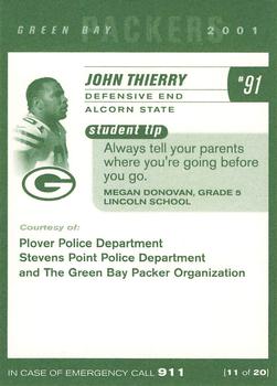2001 Green Bay Packers Police - Plover Police Department & Stevens Point Police Department #11 John Thierry Back