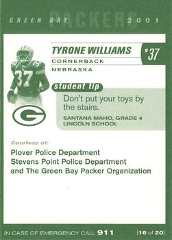 2001 Green Bay Packers Police - Plover Police Department & Stevens Point Police Department #16 Tyrone Williams Back