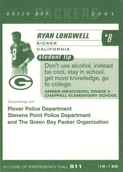 2001 Green Bay Packers Police - Plover Police Department & Stevens Point Police Department #19 Ryan Longwell Back