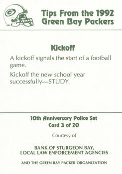 1992 Green Bay Packers Police - Bank of Sturgeon Bay #3 Chris Jacke Back
