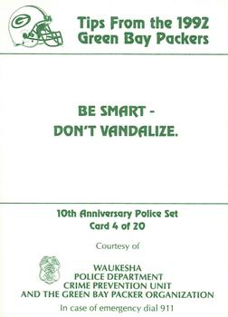 1992 Green Bay Packers Police - Waukesha Police Dept. Crime Prevention Unit #4 Tootie Robbins Back