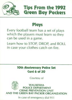 1992 Green Bay Packers Police - Waukesha Police Dept. Crime Prevention Unit #6 Don Majkowski Back
