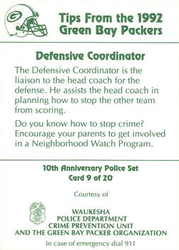 1992 Green Bay Packers Police - Waukesha Police Dept. Crime Prevention Unit #9 Ray Rhodes Back