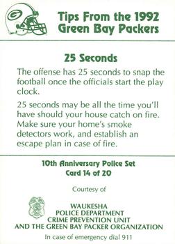 1992 Green Bay Packers Police - Waukesha Police Dept. Crime Prevention Unit #14 Brett Favre Back