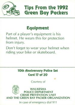 1992 Green Bay Packers Police - Waukesha Police Dept. Crime Prevention Unit #17 Matt Brock Back