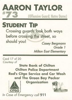 1996 Green Bay Packers Police - Chilton Police Department, State Bank of Chilton #17 Aaron Taylor Back