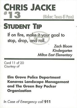 1996 Green Bay Packers Police - Elm Grove Police Department, Kanavas Landscape Management #11 Chris Jacke Back