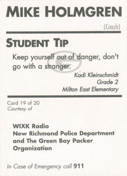 1996 Green Bay Packers Police - New Richmond Police Dept., WIKX Radio, New Richmond Clinic #19 Mike Holmgren Back