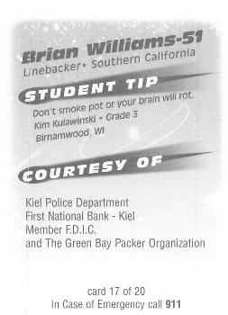 1999 Green Bay Packers Police - Copps Food Center, Manitowoc Police Dept. #17 Brian Williams Back