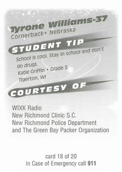 1999 Green Bay Packers Police - WIXK Radio, New Richmond Clinic S.C., New Richmond Police Dept. #18 Tyrone Williams Back