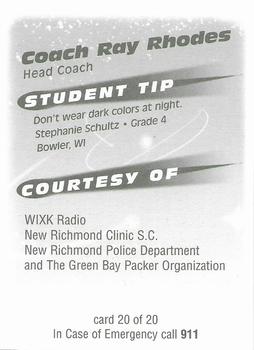 1999 Green Bay Packers Police - WIXK Radio, New Richmond Clinic S.C., New Richmond Police Dept. #20 Ray Rhodes Back