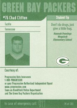 2002 Green Bay Packers Police - Brookfield Police Dept., Progressive Auto Insurance #4 Chad Clifton Back