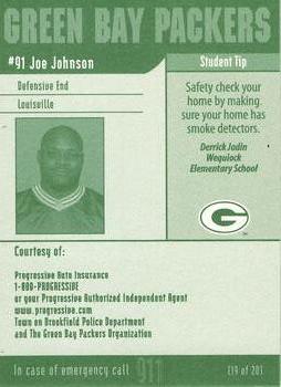 2002 Green Bay Packers Police - Brookfield Police Dept., Progressive Auto Insurance #19 Joe Johnson Back