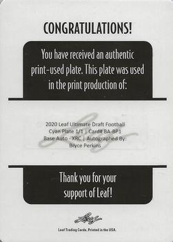 2020 Leaf Ultimate Draft - Printing Plates Cyan #BA-BP1 Bryce Perkins Back