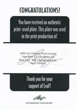 2020 Leaf Ultimate Draft - Printing Plates Cyan #BA-JH2 Justin Herbert Back