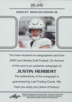 2020 Leaf Ultimate Draft - 1990 Leaf Auto Autographs Platinum Spectrum #90-JH2 Justin Herbert Back