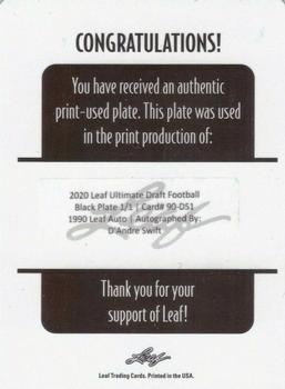 2020 Leaf Ultimate Draft - 1990 Leaf Auto Autographs Printing Plates Black #90-DS1 D'Andre Swift Back