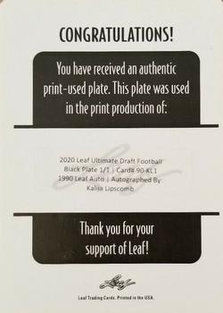 2020 Leaf Ultimate Draft - 1990 Leaf Auto Autographs Printing Plates Black #90-KL1 Kalija Lipscomb Back