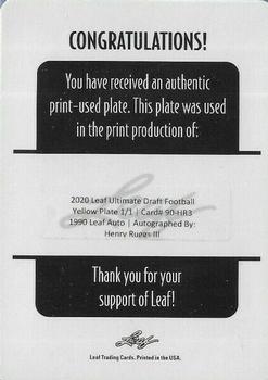 2020 Leaf Ultimate Draft - 1990 Leaf Auto Autographs Printing Plates Yellow #90-HR3 Henry Ruggs III Back