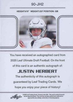 2020 Leaf Ultimate Draft - 1990 Leaf Auto Autographs Silver Spectrum #90-JH2 Justin Herbert Back