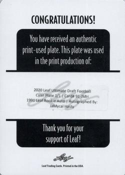 2020 Leaf Ultimate Draft - 1991 Leaf Rookie Autographs Printing Plates Cyan #91-JMH JaMycal Hasty Back