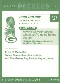 2001 Green Bay Packers Police - Town of Menasha Police Benevolent Association #11 John Thierry Back