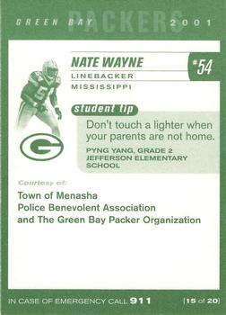 2001 Green Bay Packers Police - Town of Menasha Police Benevolent Association #15 Nate Wayne Back