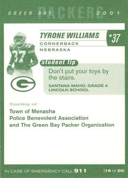 2001 Green Bay Packers Police - Town of Menasha Police Benevolent Association #16 Tyrone Williams Back