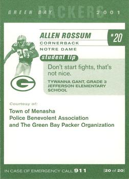 2001 Green Bay Packers Police - Town of Menasha Police Benevolent Association #20 Allen Rossum Back