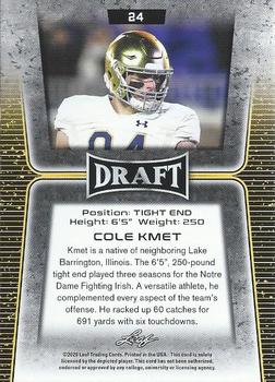2020 Leaf Draft - Gold #24 Cole Kmet Back