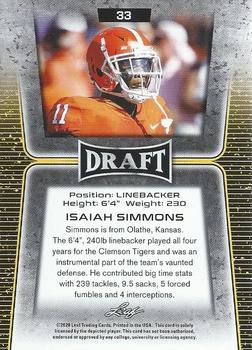 2020 Leaf Draft - Gold #33 Isaiah Simmons Back