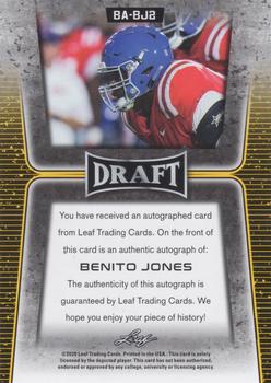 2020 Leaf Draft - Autographs #BA-BJ2 Benito Jones Back