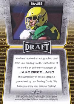 2020 Leaf Draft - Autographs #BA-JB2 Jake Breeland Back