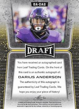 2020 Leaf Draft - Autographs Gold #BA-DA2 Darius Anderson Back