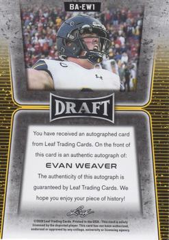 2020 Leaf Draft - Autographs Gold #BA-EW1 Evan Weaver Back
