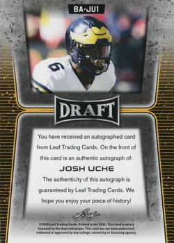 2020 Leaf Draft - Autographs Gold #BA-JU1 Josh Uche Back