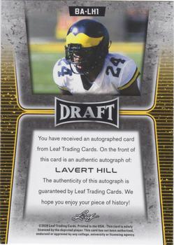 2020 Leaf Draft - Autographs Gold #BA-LH1 Lavert Hill Back