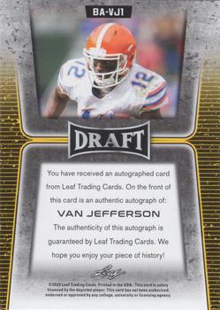 2020 Leaf Draft - Autographs Gold #BA-VJ1 Van Jefferson Back